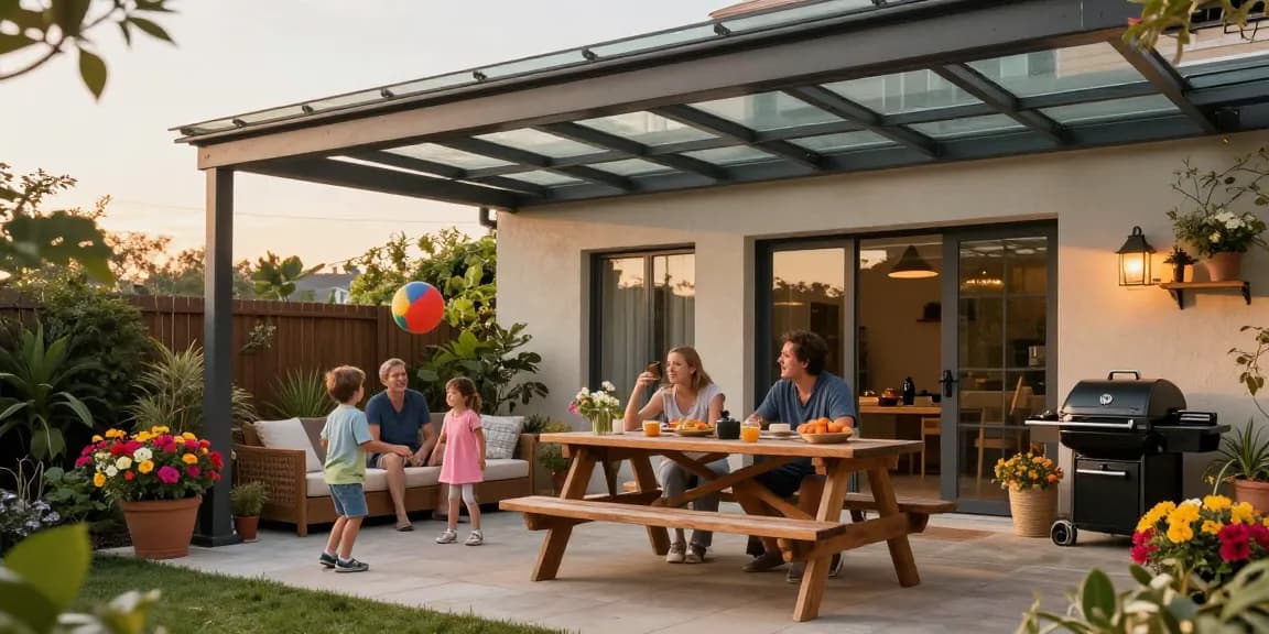 Terrassenüberdachungen bieten einen einladenden Schutz für Familienfeiern im Freien.