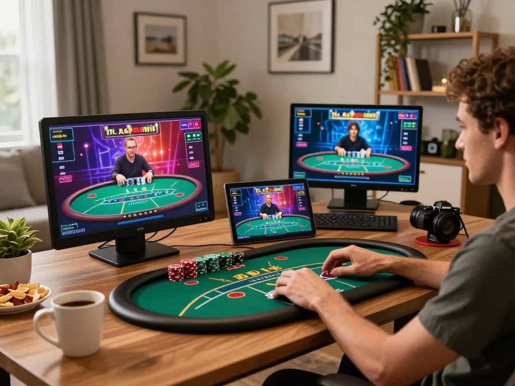 Engaging in TG88 online poker with live dealer at a cozy home setup