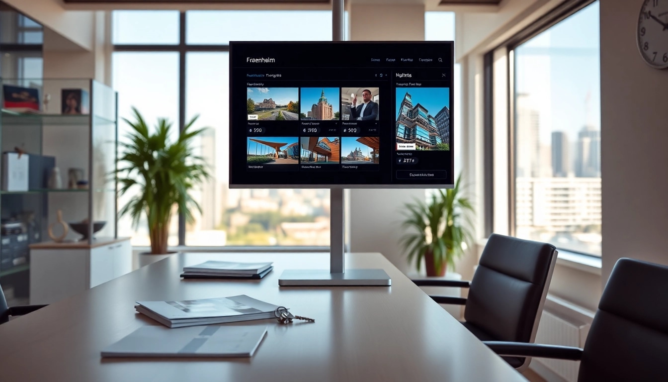 Immobilienmakler Frankfurt Eckenheim präsentiert moderne Immobilienangebote in einem hellen Büro.