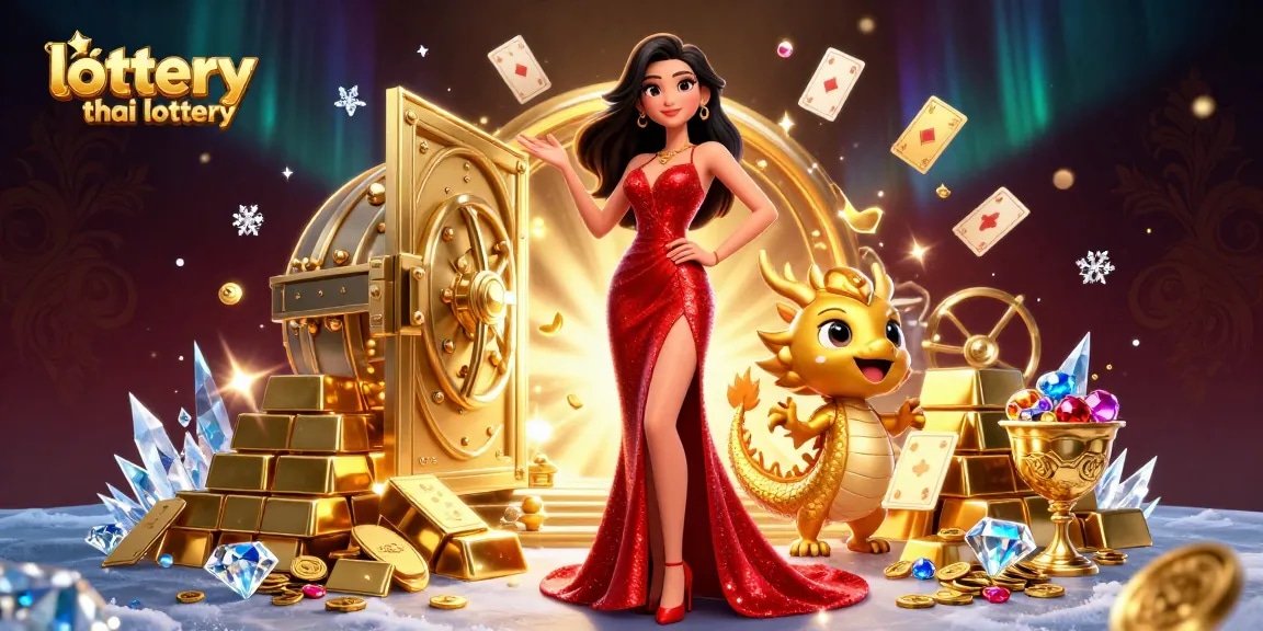 Engage with the vibrant world of lottery thai lottery featuring an elegant woman and golden dragon amidst sparkling riches.