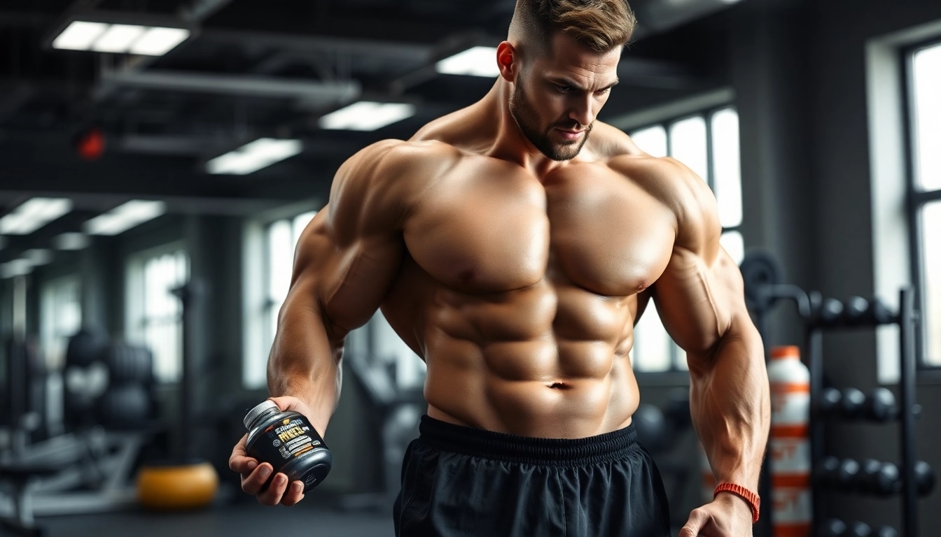 Professionelle Fitnessaufnahme mit Unique Pharma Steroids für Bodybuilder.