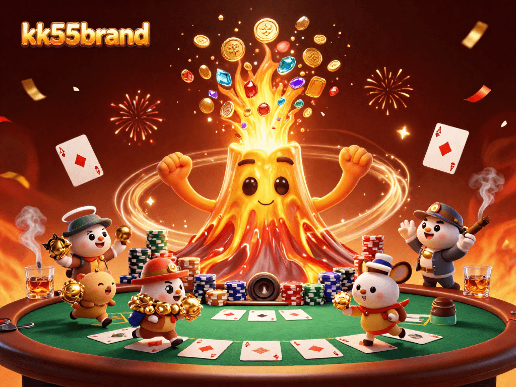 Experience thrilling wins at kk55brand amidst a vibrant eruption of gold and casino excitement.