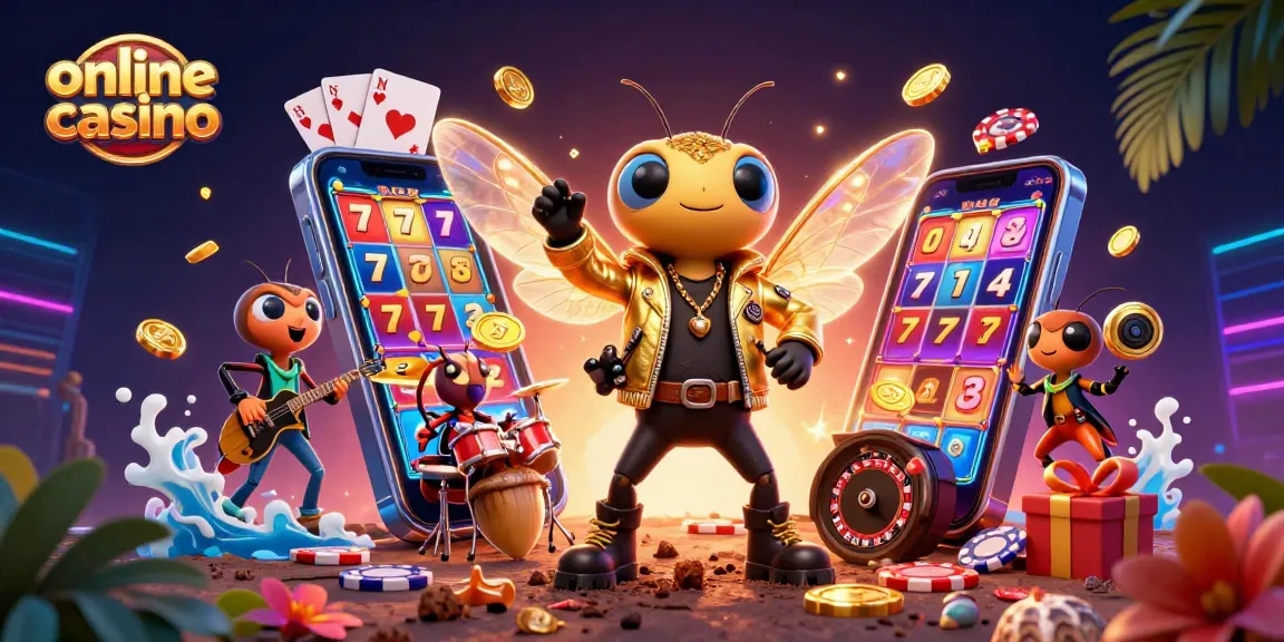 Spin vibrant slot games in an exciting online casino setting with a rock star theme.