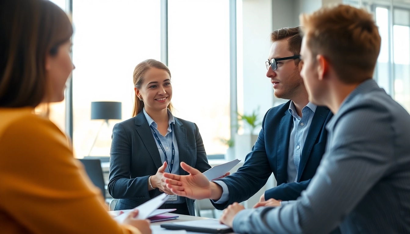 Headhunter IT in einer modernen Büroumgebung, die mit Kandidaten spricht und Möglichkeiten bietet.