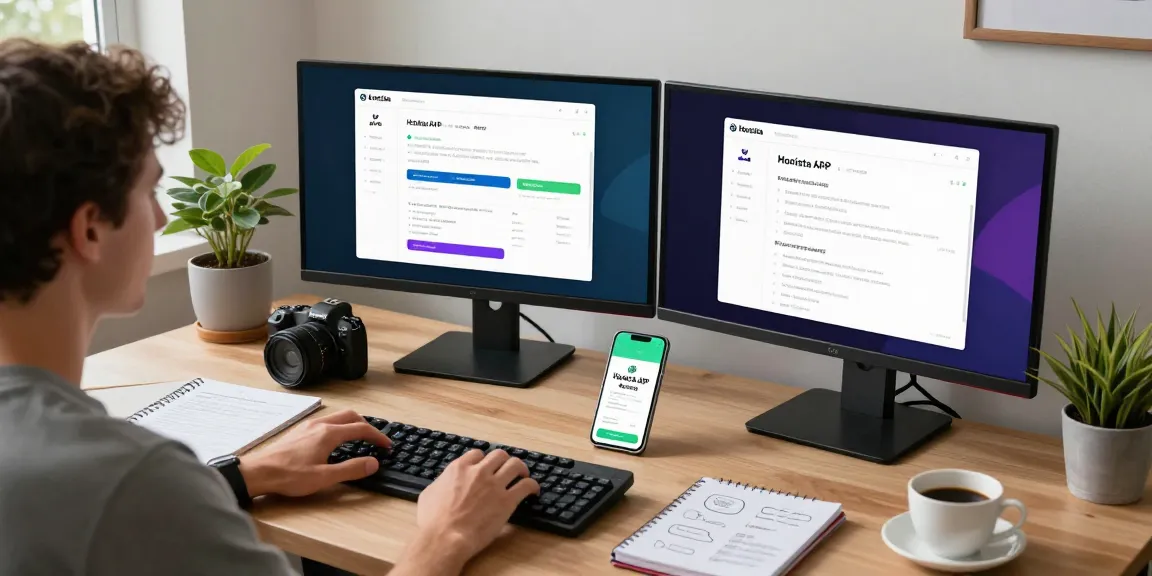 Honista APK interface on dual monitors in a modern home office, showcasing digital customization features.
