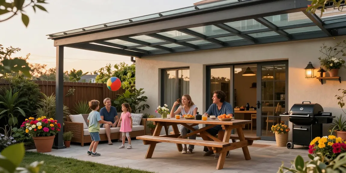 Terrassenüberdachungen bieten einen einladenden Schutz für Familienfeiern im Freien.