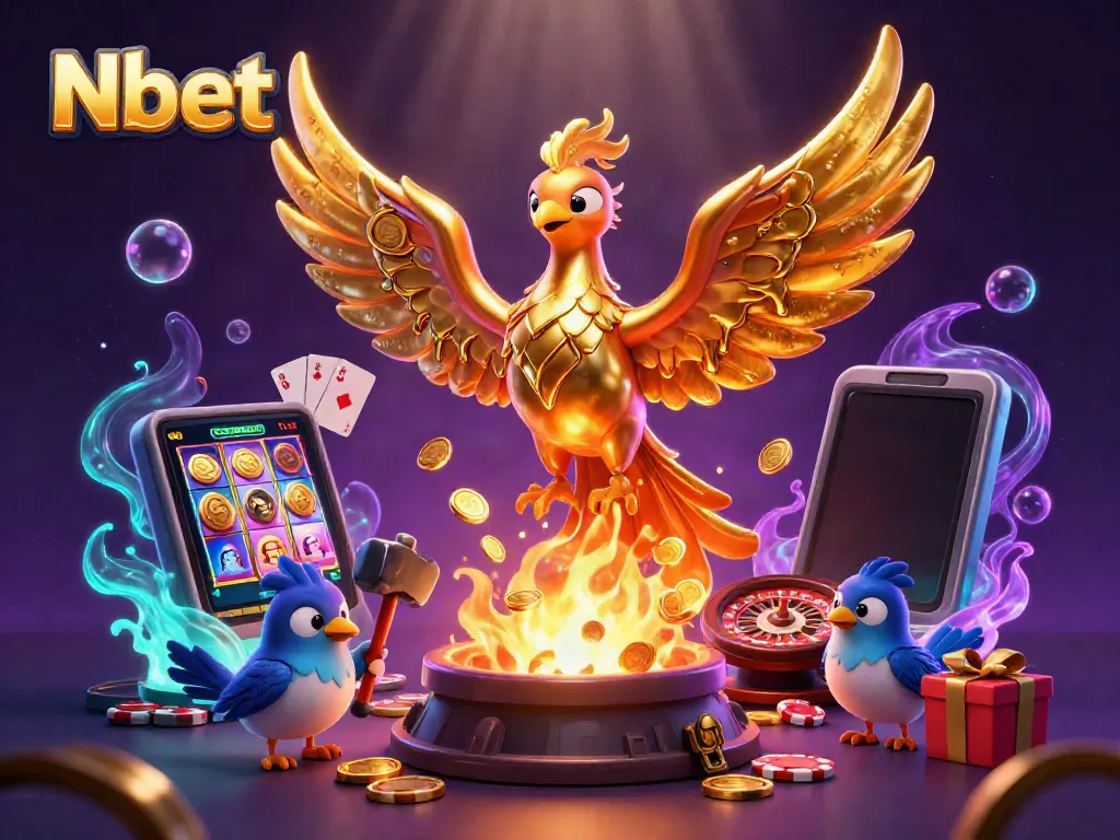 Nbet showcases an exciting golden phoenix and gaming elements in an engaging online casino illustration.