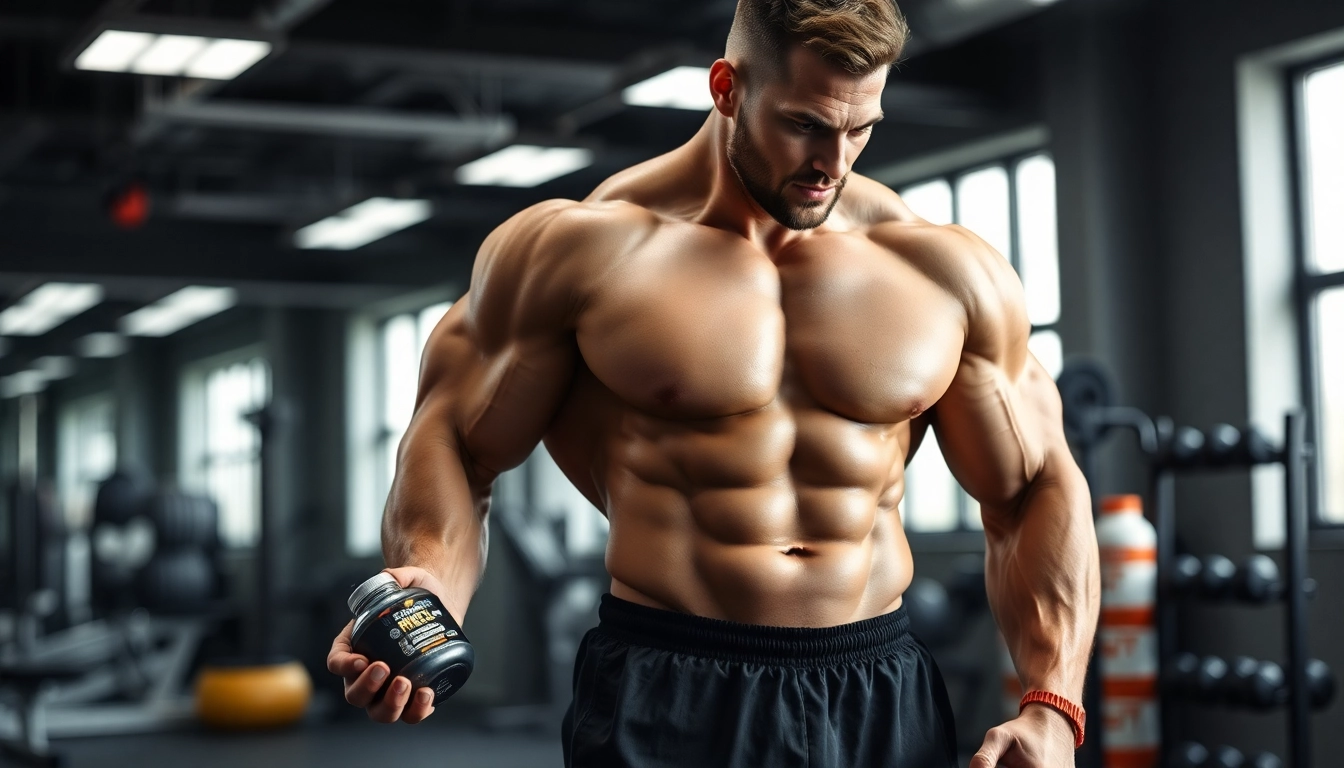 Professionelle Fitnessaufnahme mit Unique Pharma Steroids für Bodybuilder.
