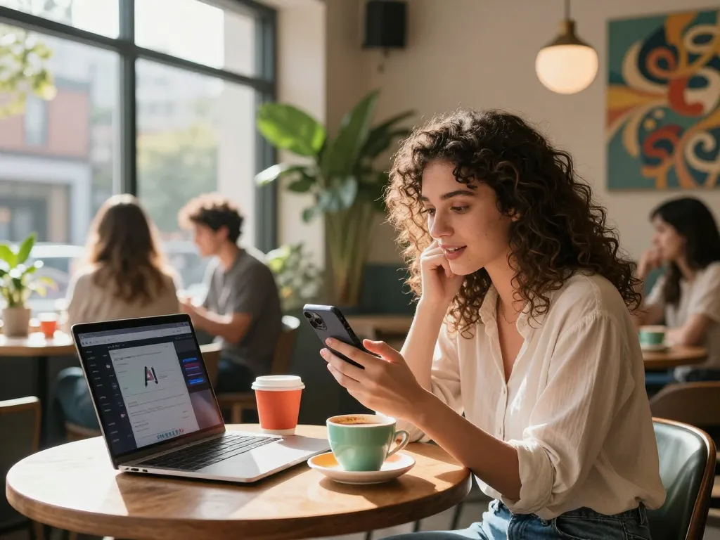 Dynamic interaction with girlfriend ai in a vibrant café ambiance showcasing modern digital companionship.