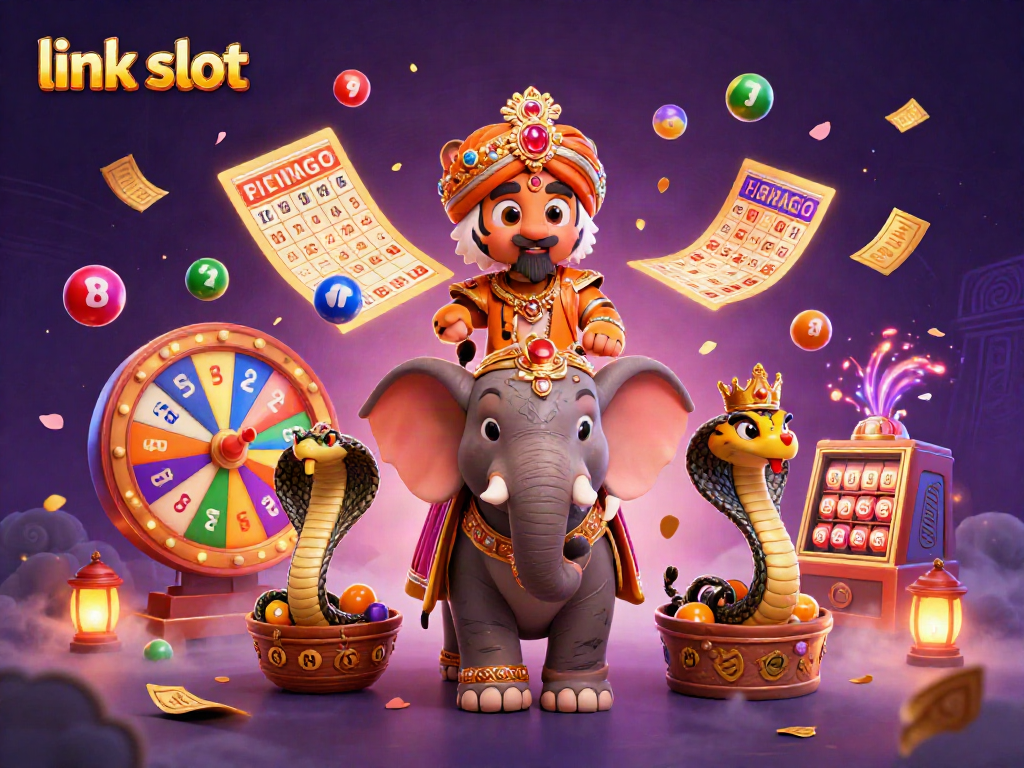 Experience thrilling jackpot wins with link slot surrounded by vibrant casino elements in a magical setting.