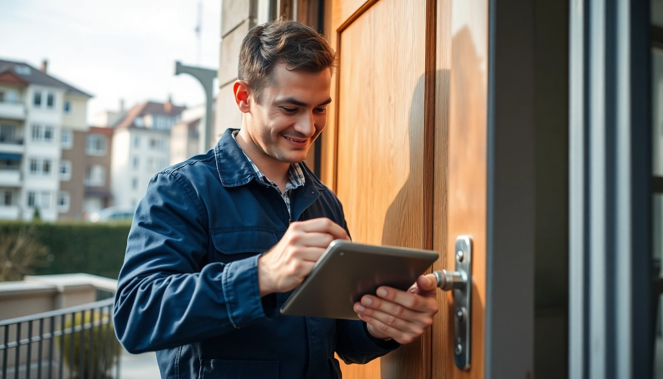 Wiesbadener Schlรผsselnotdienst รถffnet fachmรคnnisch eine Wohnungstรผr mit modernen Werkzeugen
