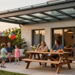 Terrassenüberdachungen bieten einen einladenden Schutz für Familienfeiern im Freien.