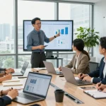 Ein Team bei einer Feedback-Sitzung zur Verbesserung der Feedback-Kultur bei der Arbeit.