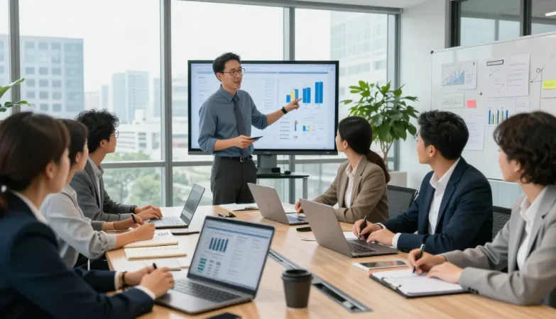Ein Team bei einer Feedback-Sitzung zur Verbesserung der Feedback-Kultur bei der Arbeit.